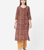 Red & Mustard color Printed Kurta Set