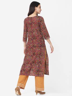 Red & Mustard color Printed Kurta Set 2