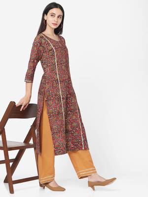 Red & Mustard color Printed Kurta Set 3