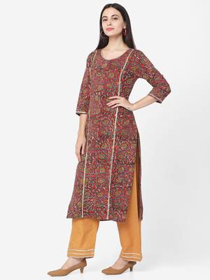 Red & Mustard color Printed Kurta Set 5