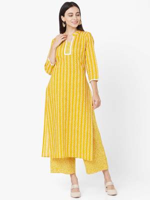 Mustard color Printed Kurta Set 1