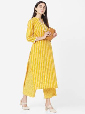 Mustard color Printed Kurta Set 3