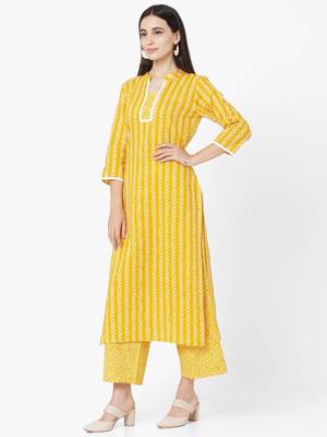 Mustard color Printed Kurta Set 5