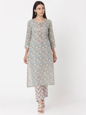 Grey color Printed Kurta Set 3