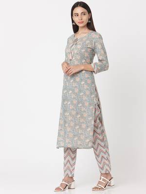 Grey color Printed Kurta Set 5