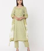 Green color Printed Kurta Set