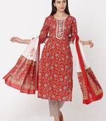 Red & White color Printed Kurta Set