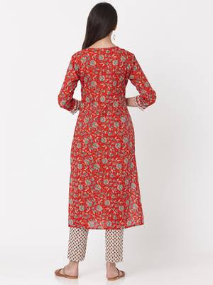 Red & White color Printed Kurta Set 2