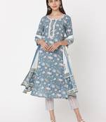 Grey  color Printed Kurta Set