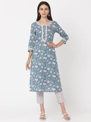 Grey  color Printed Kurta Set 3