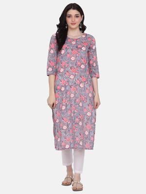 Grey & White color Printed Kurta Set 1