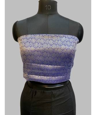 Banasari Cotton Linen silver blue saree with contrast brocket blouse 4