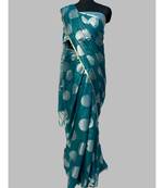 Banasari Cotton Linen silver  green saree with contrast brocket blouse