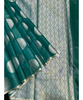 Banasari Cotton Linen silver  green saree with contrast brocket blouse 2
