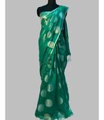 Banasari Cotton Linen silver Jade saree with contrast brocket blouse