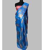 pixma zari tissue azure blue with contrast blouse