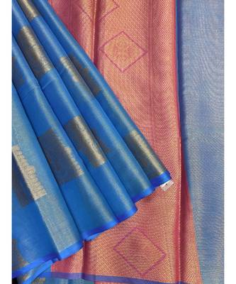 pixma zari tissue azure blue with contrast blouse 3