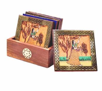 BK Creation Traditional Gemstone Painting Tea Coffee Coaster Set 1