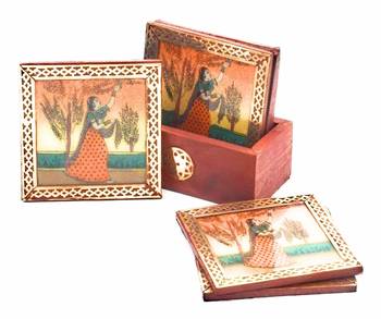 BK Creation Traditional Gemstone Painting Tea Coffee Coaster Set 2