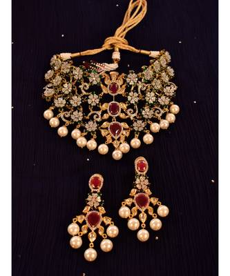 Designer Royal Choker Set in Kundan and CZ Stone 1