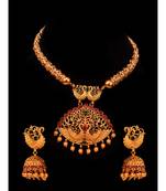 Gorgeous Golden Hasli Set adorned with Pink Kemp Stone