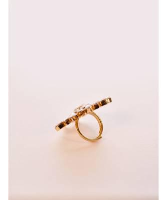 Stunning Golden Kundan Floral Ring 4