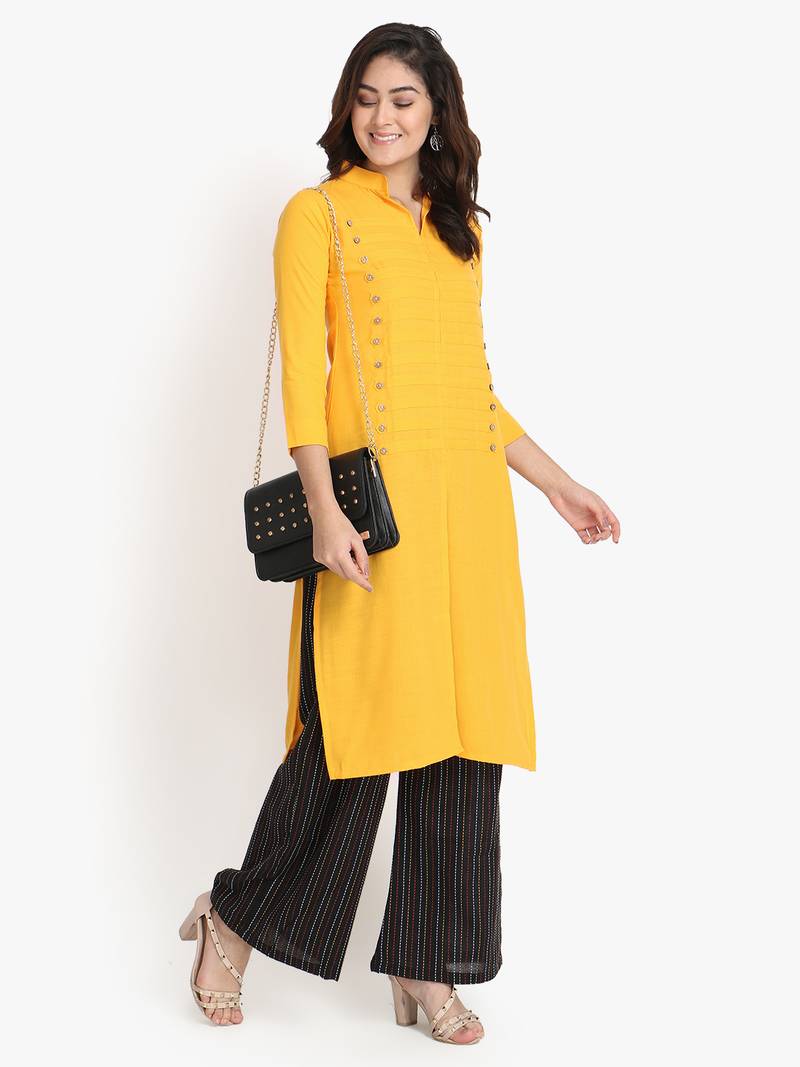 Women's Yellow Rayon kurti