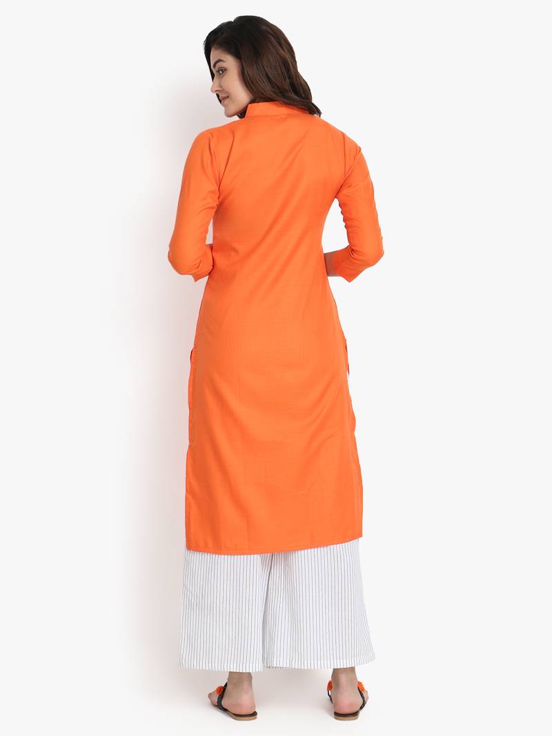 Women's Orange Rayon kurti