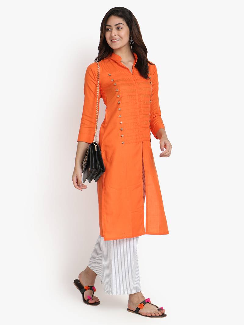 Women's Orange Rayon kurti