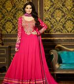 Dark pink embroidered georgette semi stitched salwar with dupatta