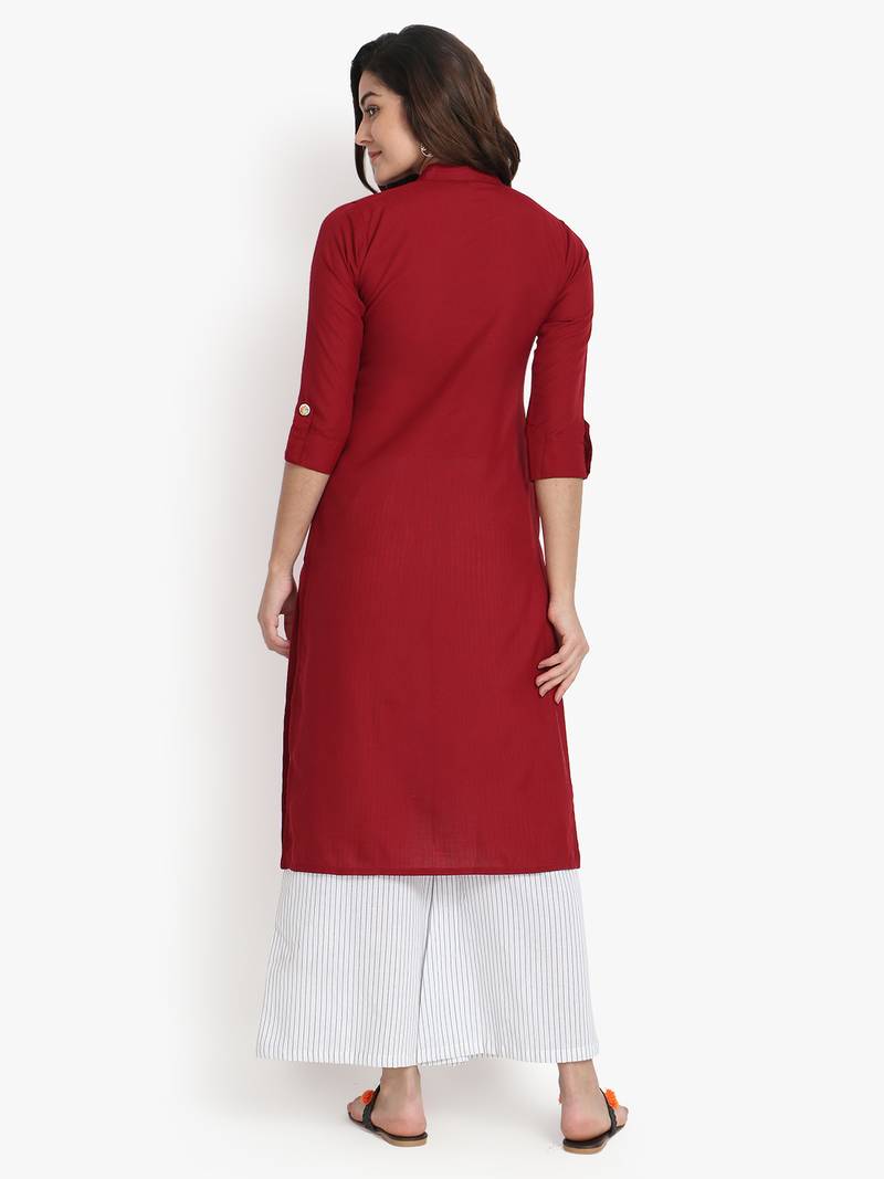 Women's Maroon Rayon kurti