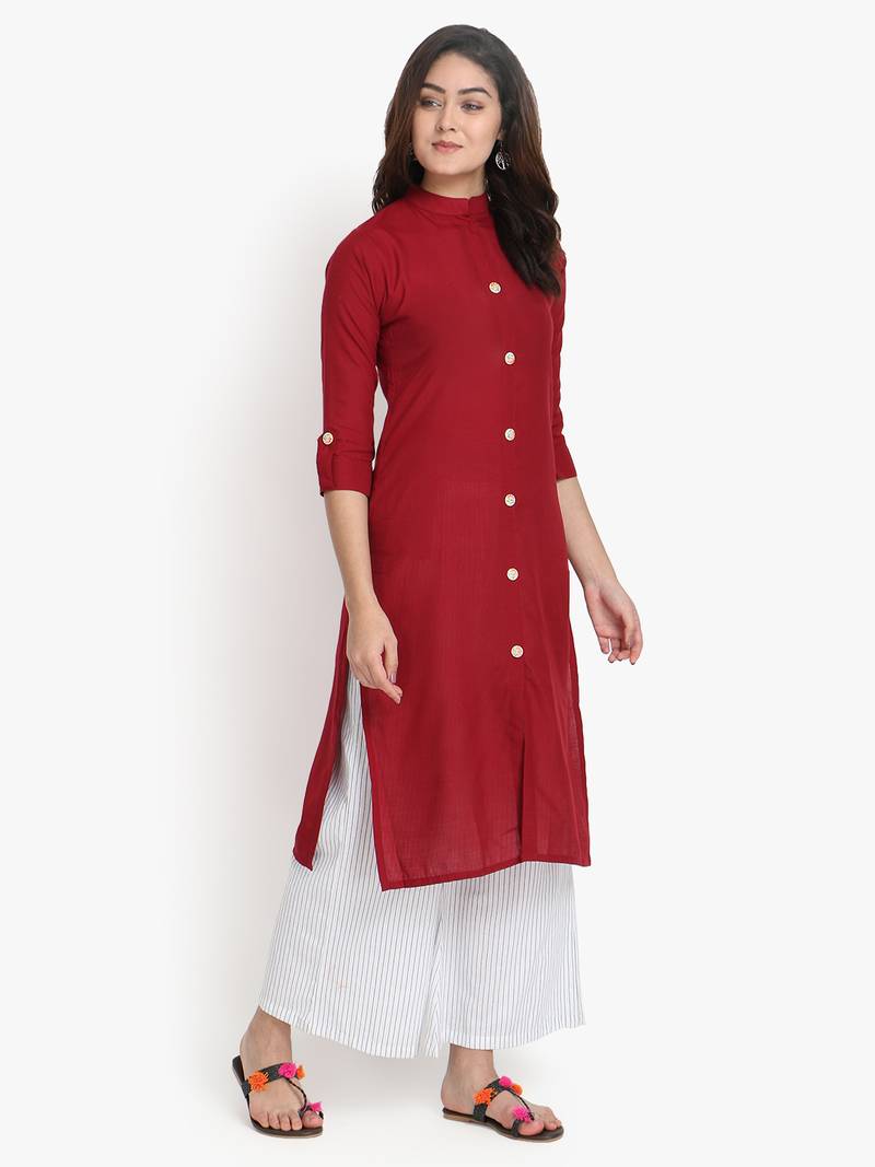 Women's Maroon Rayon kurti