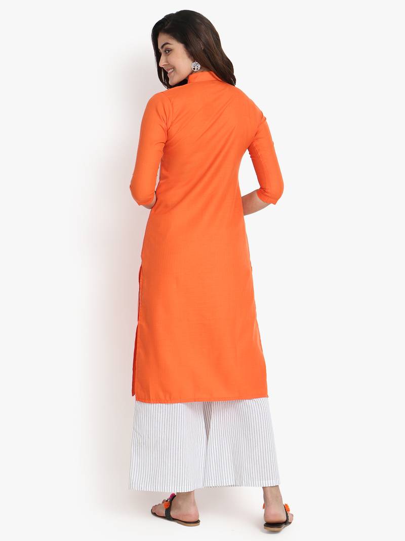 Women's Orange Rayon kurti