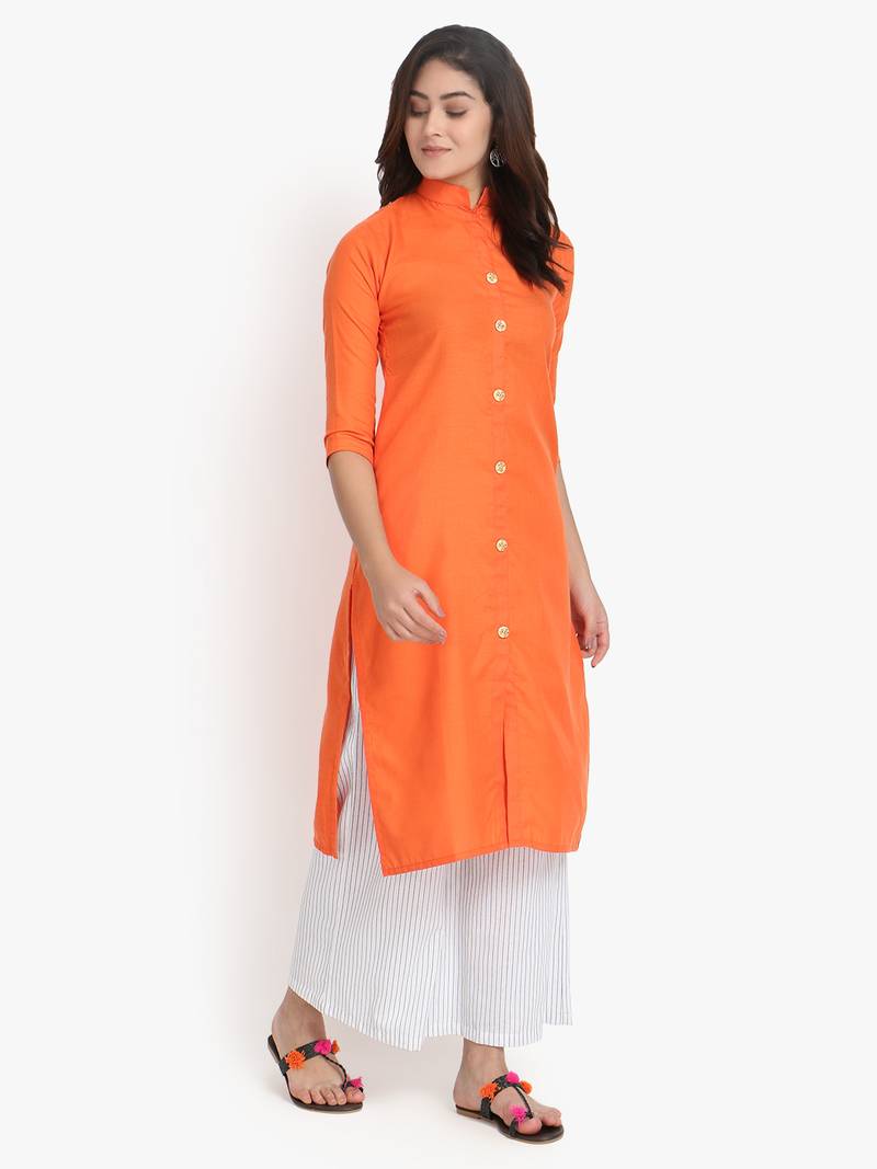 Women's Orange Rayon kurti
