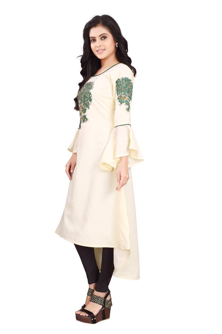 Women's Cream Rayon kurti