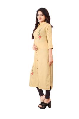 Women's Beige Rayon kurti 3