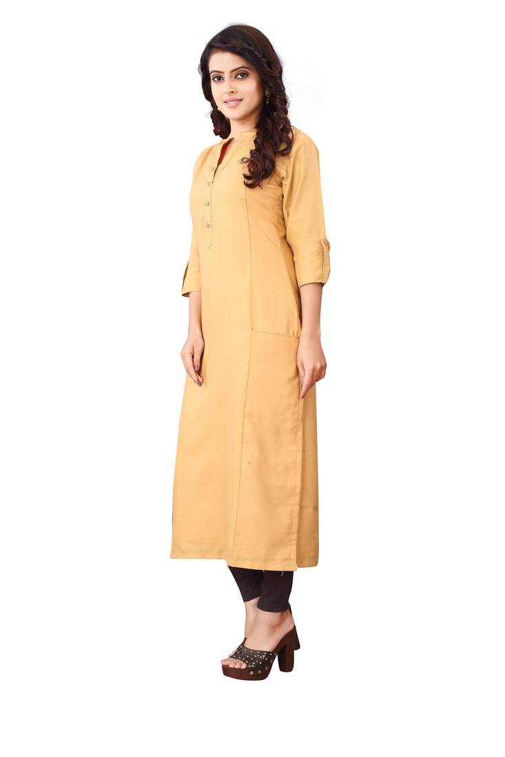 Women's Beige Rayon kurti