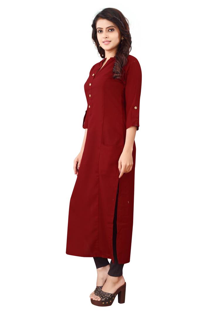 Women's Maroon Rayon kurti