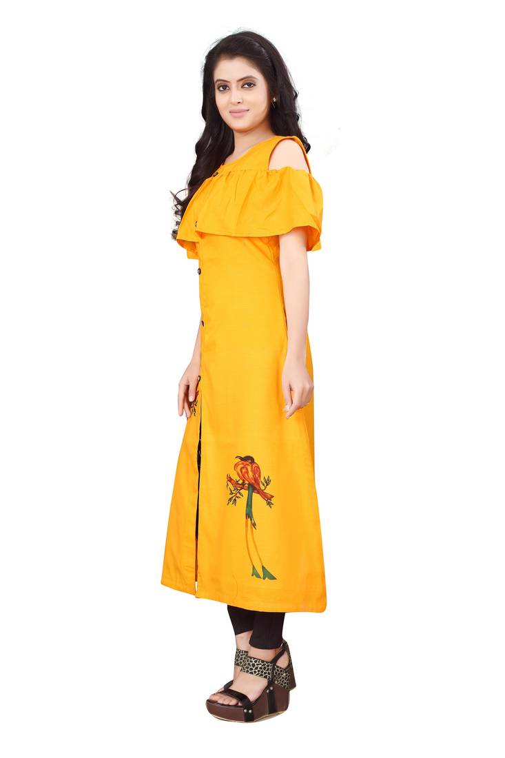 Women's Yellow Rayon kurti