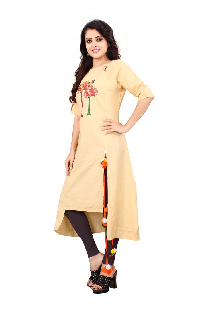 Women's Beige Rayon kurti
