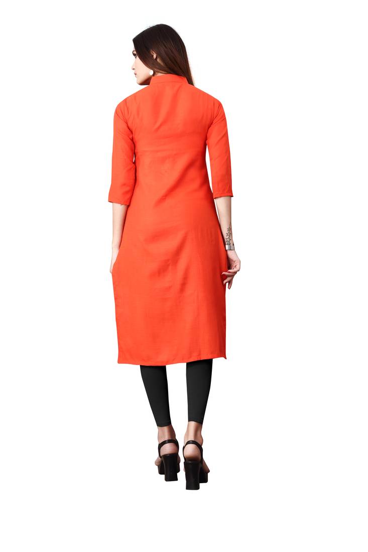 Women's Orange Rayon kurti