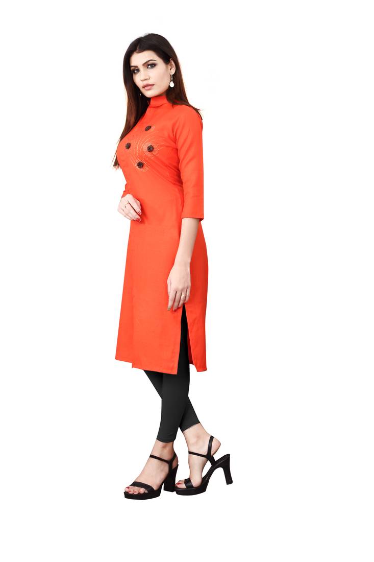 Women's Orange Rayon kurti