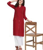 Women's Maroon Rayon kurti