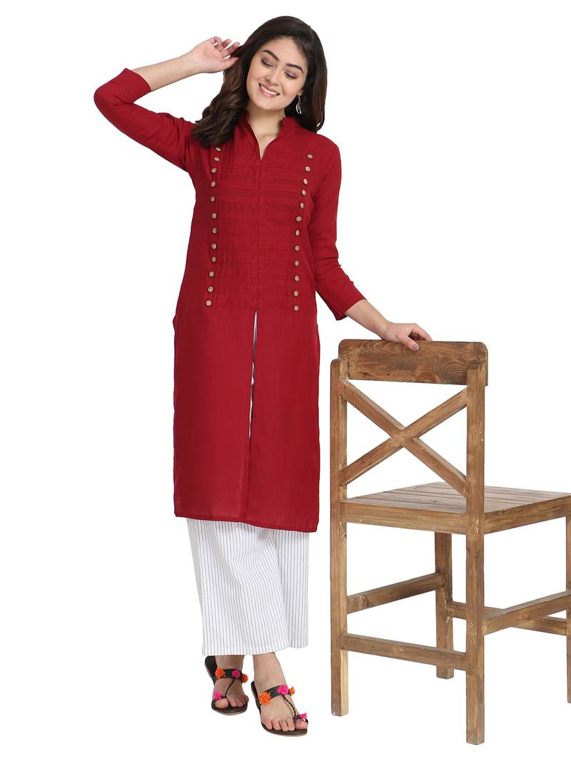 Women's Maroon Rayon kurti