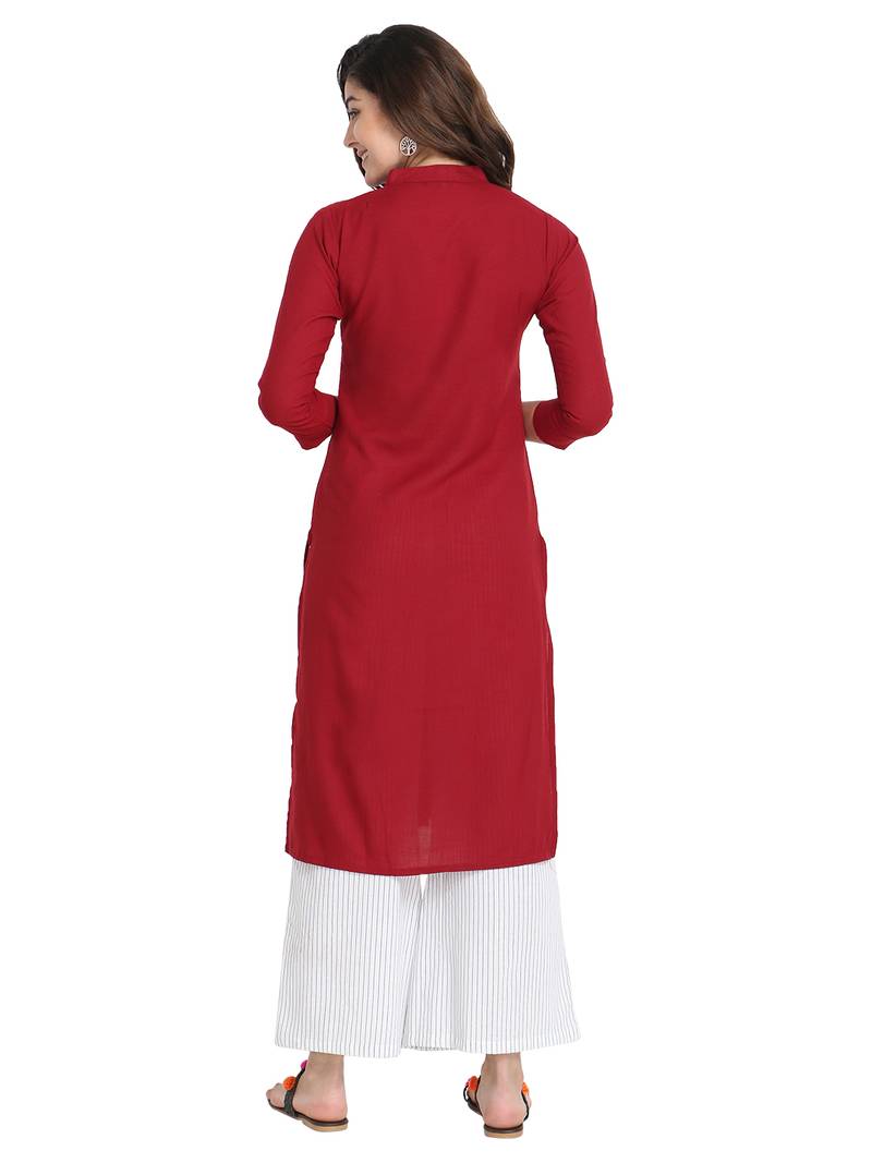 Women's Maroon Rayon kurti