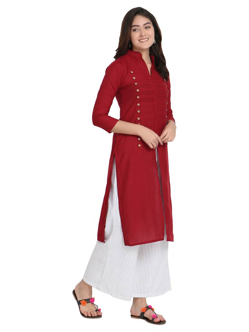Women's Maroon Rayon kurti