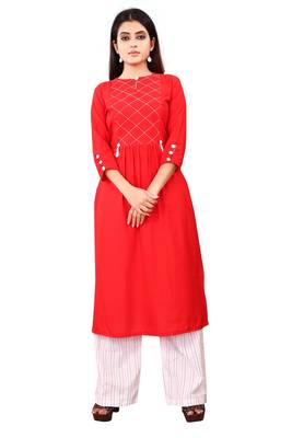 Women's red Rayon kurti 1