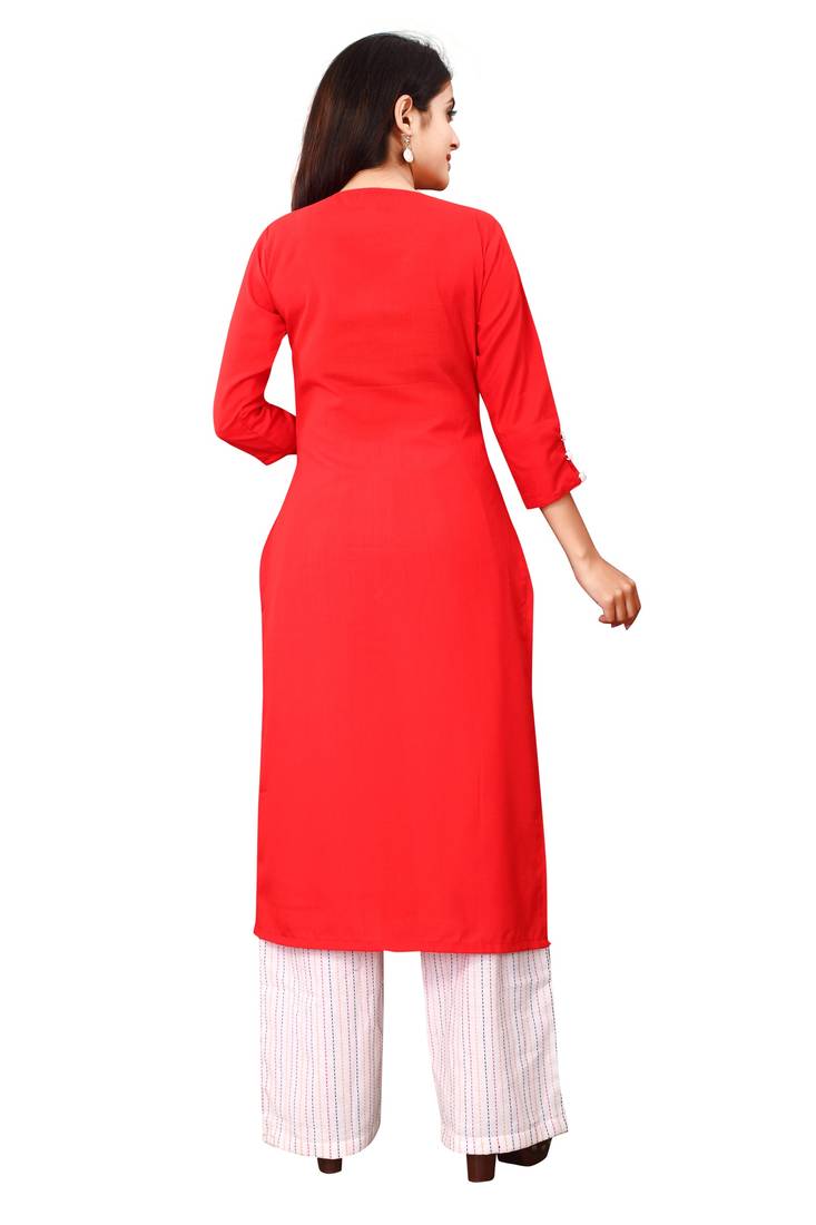 Women's red Rayon kurti
