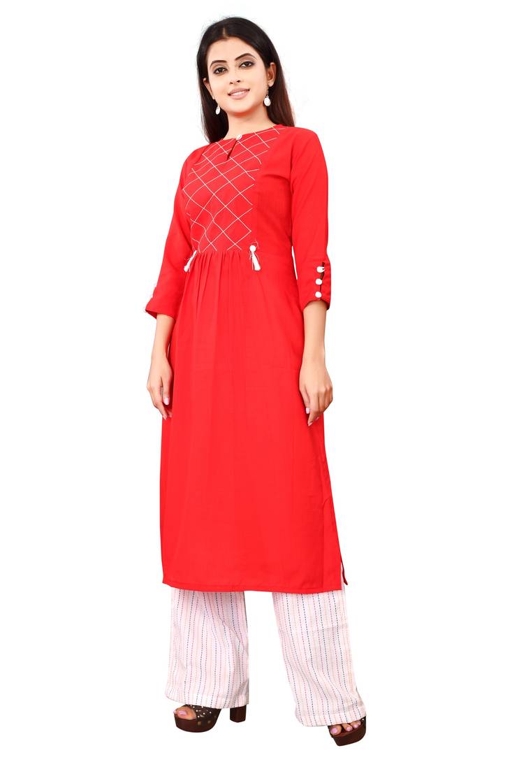 Women's red Rayon kurti