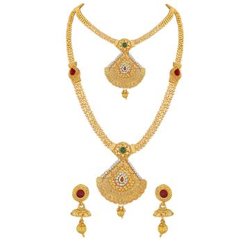 Traditional Cone Shape Gold toned Necklace Set For Women 1